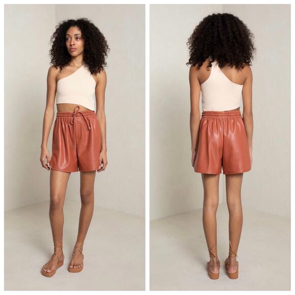 NEW A.L.C Ryder Faux-Leather Shorts Russet - Picture 1 of 11